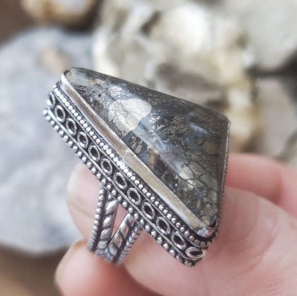 New Pyrite Agate 925 Silver Ring. - Picture 5 of 16